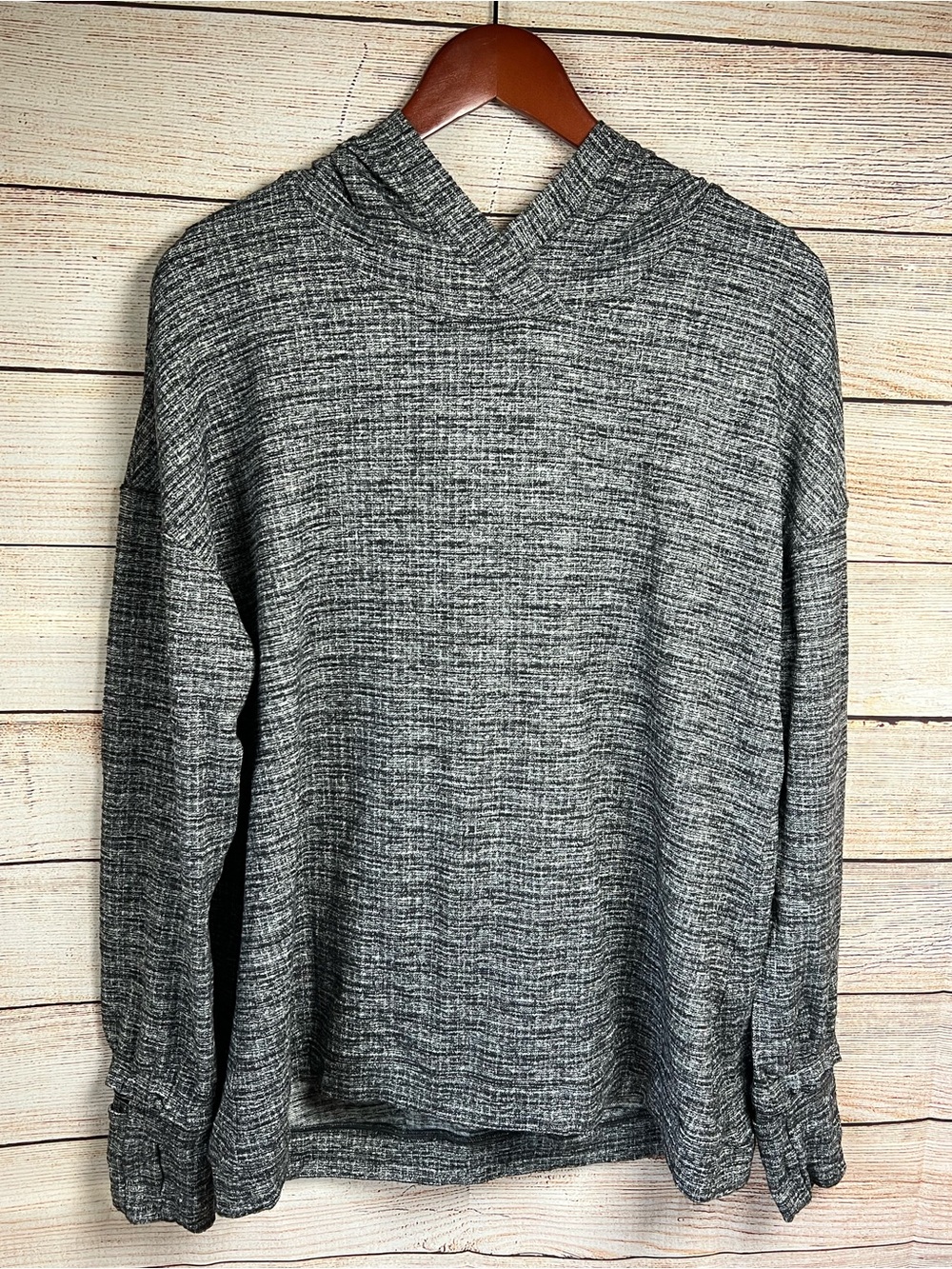 Lululemon Extra Mile Hoodie Top Sz 14 Black White Long Sleeve Pleated Ruffle